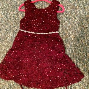 Beautiful maroon lace overlay dress embedded with rhinestones. Size 2T